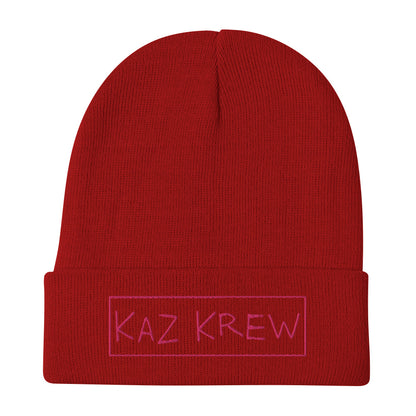 Embroidered Beanie - Kaz Krew (Pink Font)