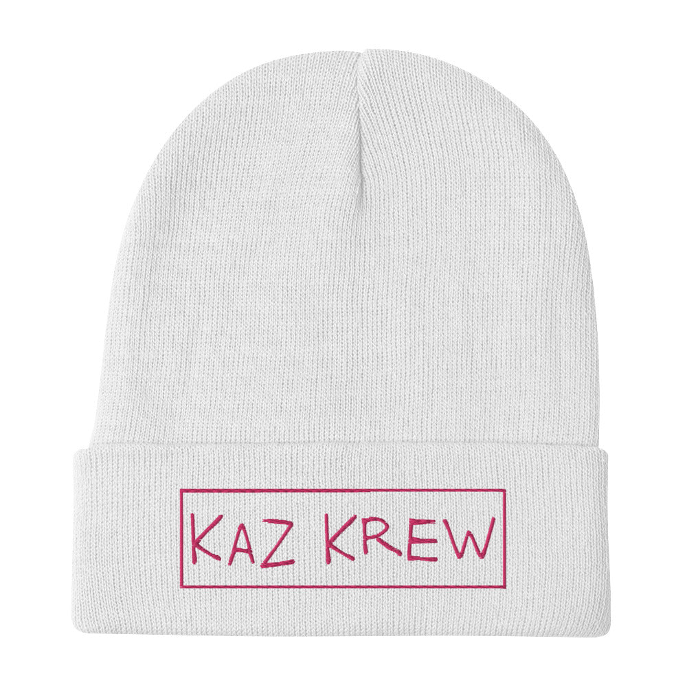 Embroidered Beanie - Kaz Krew (Pink Font)